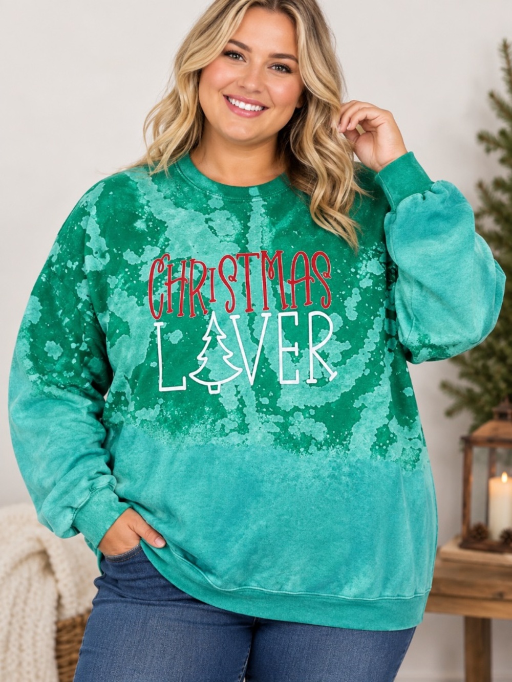 Gildan 3XL Christmas Lover Green Ombre Tie Dye Ombre Holiday Sweatshirt Unisex